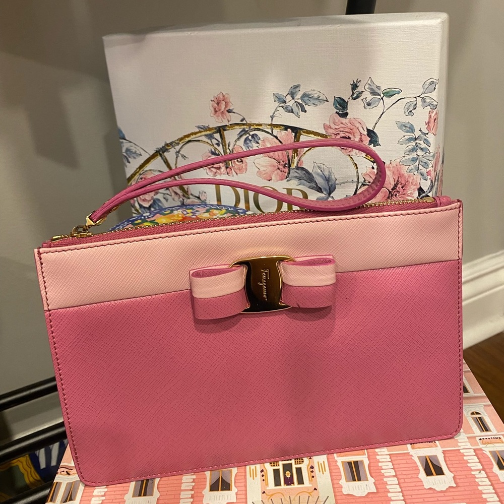 Salvatore Ferragamo Pink Clutch with Bow Accent